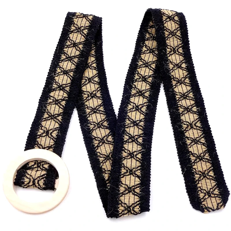 Boho crochet lace belt with wooden buckle, view 7 - MRSLM