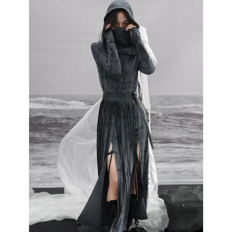 hooded high neck knit dress, view 7 - MRSLM