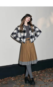 mid-length plaid skirt with belt, view 2 - MRSLM