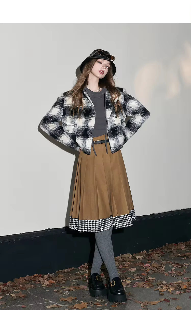 mid-length plaid skirt with belt, view 2 - MRSLM