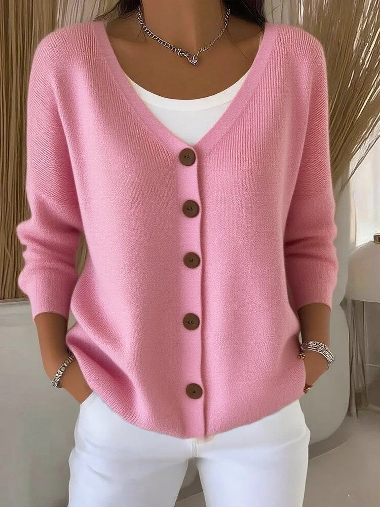 Women's Clothes Solid Color Knitted Button Cardigan Sweater