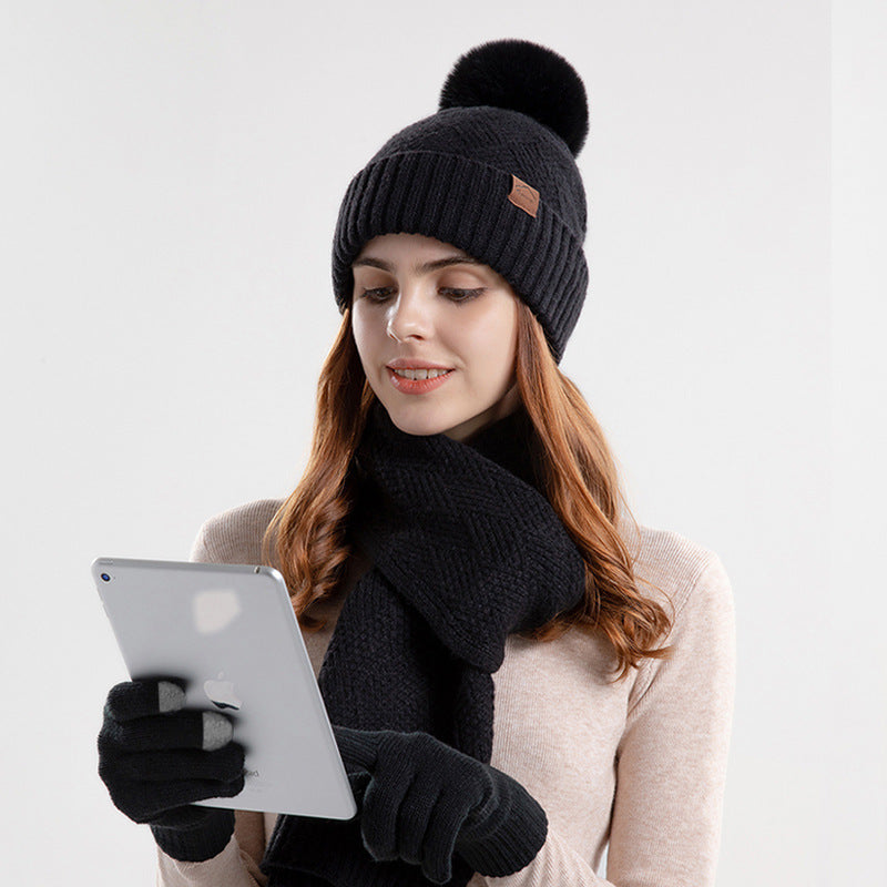 winter knitted hat scarf and gloves set, view 5 - MRSLM