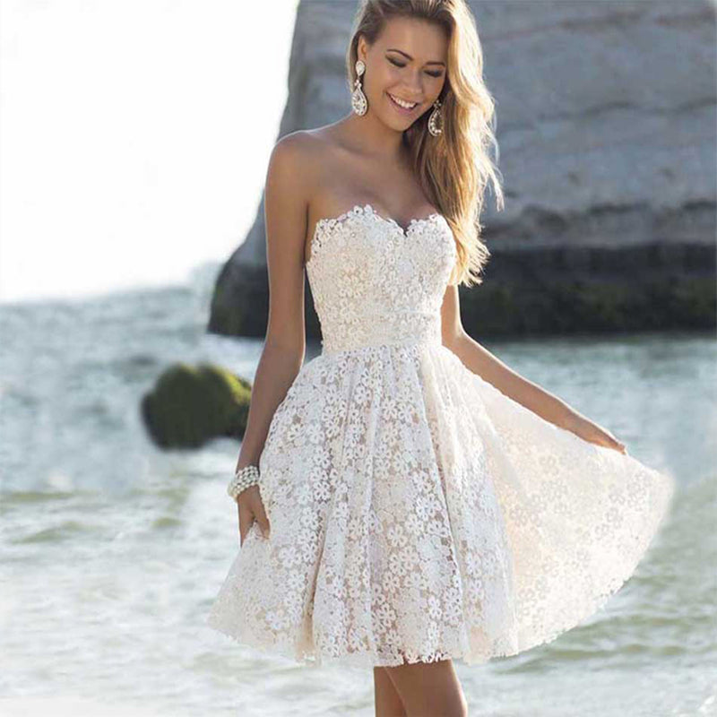 womens white floral wrapped chest evening dress - MRSLM