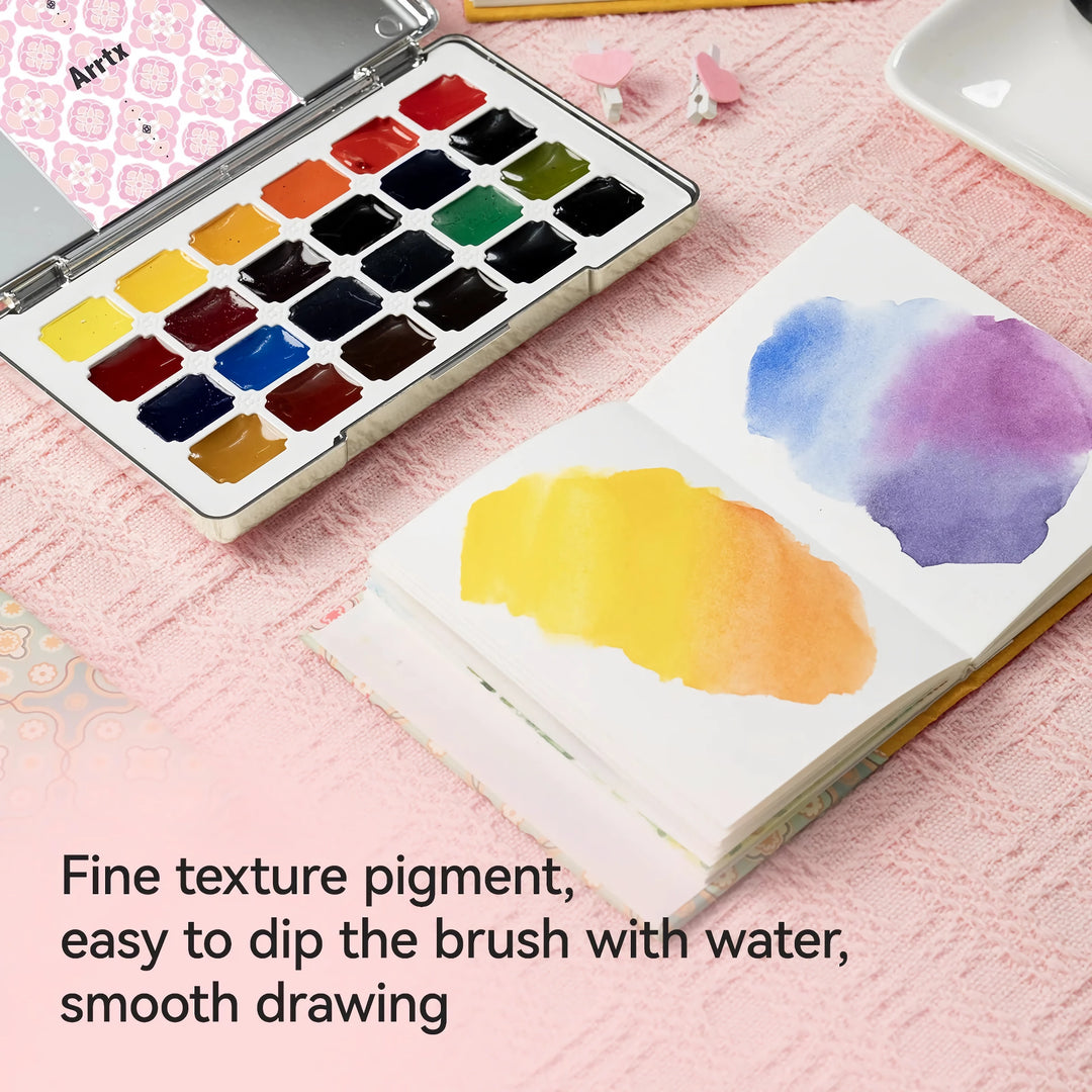24 Color Watercolor Paint Set - Non-Toxic Art Supplies for Adults