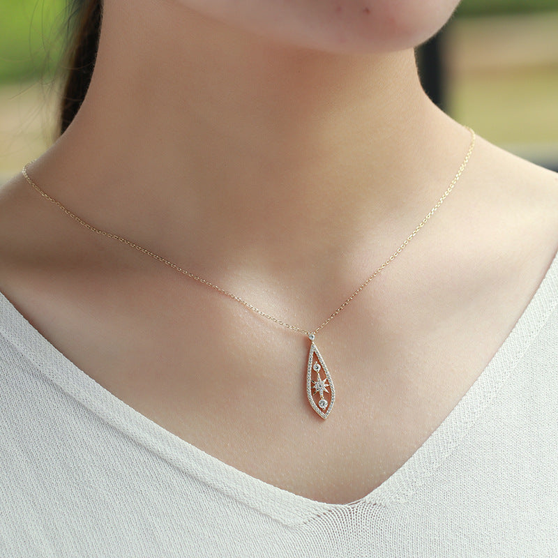 Vintage Water Drop Sterling Silver Gold-plated Zircon Necklace For Women