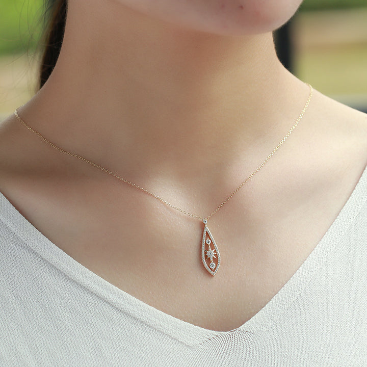 Vintage Water Drop Sterling Silver Gold-plated Zircon Necklace For Women