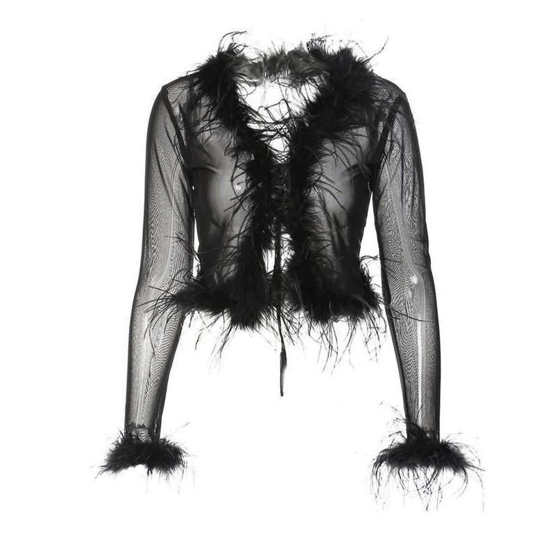 deep v-neck lacing strap cardigan, view 5 - MRSLM