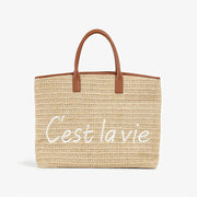 casual straw tote bag with letter decoration, view 5 - MRSLM