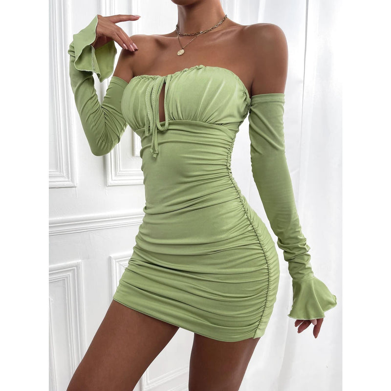 off shoulder bodycon mini dress, view 2 - MRSLM