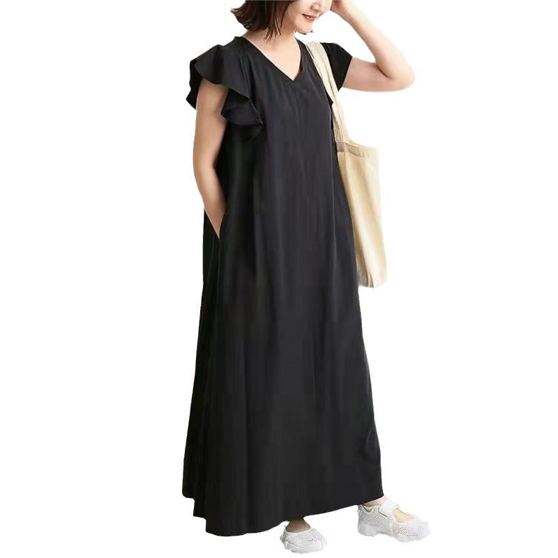 Ruffle sleeve loose long dress, view 4 - MRSLM