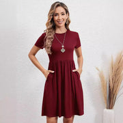 elastic waist short sleeve dress, view 3 - MRSLM