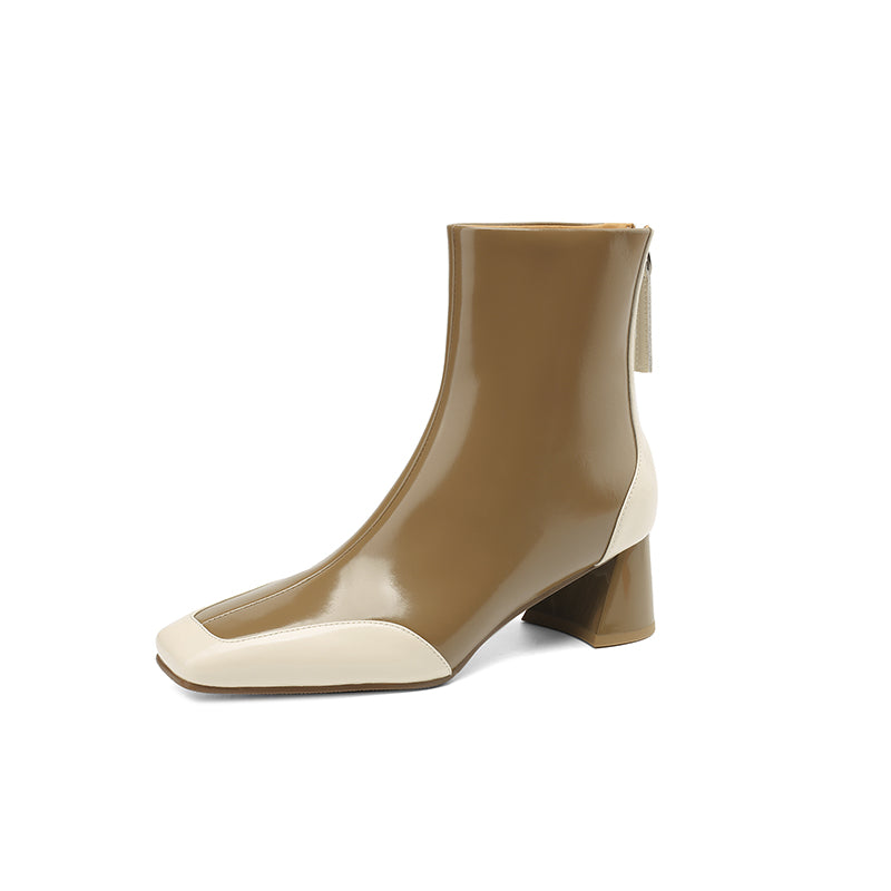 genuine leather women's square toe ankle boots, view 3 - MRSLM