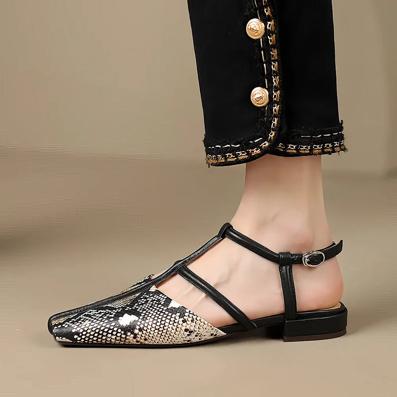 strappy leather low heel sandals, view 6 - MRSLM