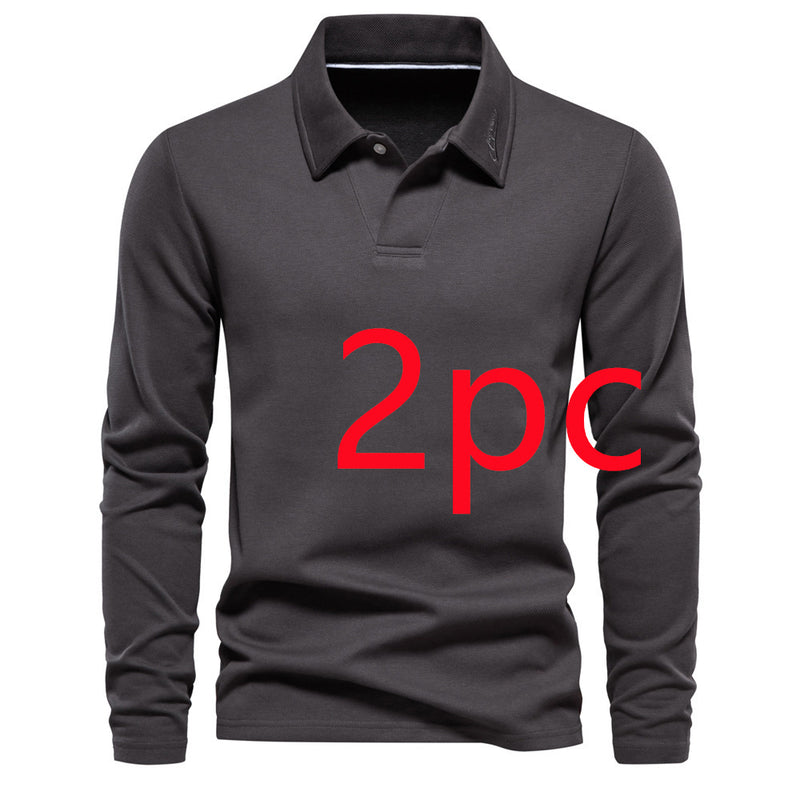 Fashion Lapel Long-sleeved Polo Shirt Men's Casual Solid Color Tops Clothing