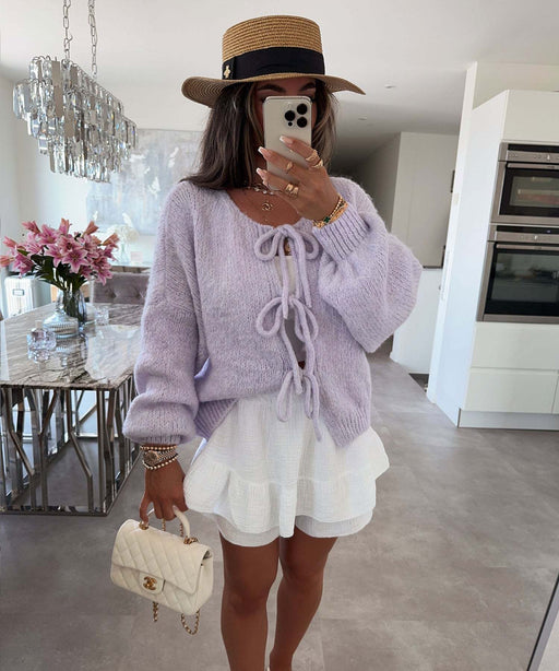 women's knitted lace-up bow cardigan, view 9 - MRSLM