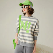 striped letter print sequin embroidered sweatshirt, view 2 - MRSLM