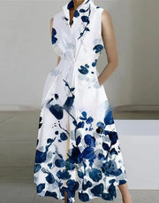 stand-up collar printed mid-length dress, view 12 - MRSLM