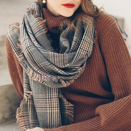 women's plaid houndstooth wool scarf - MRSLM
