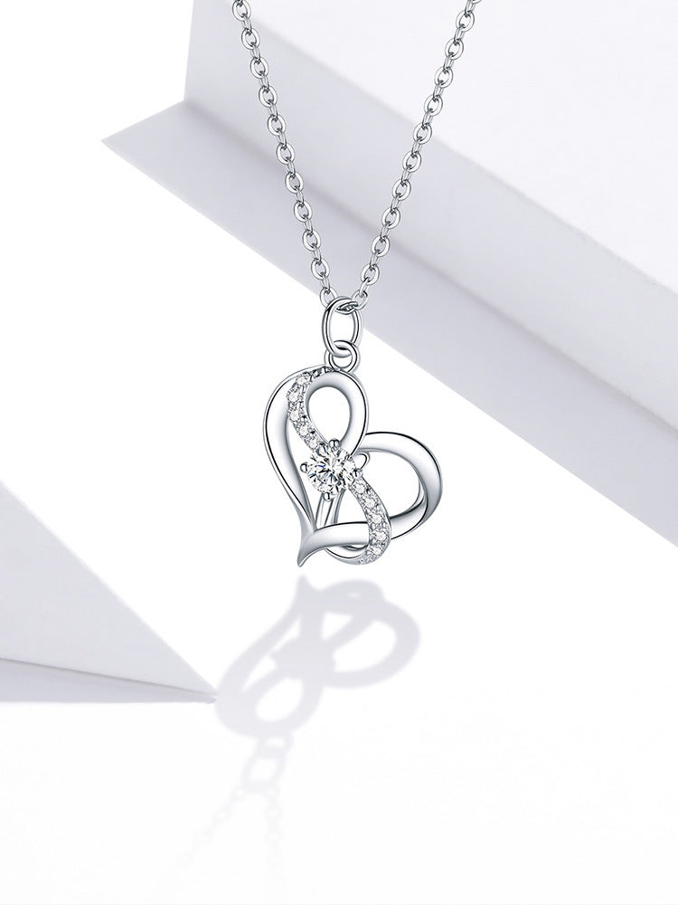 heart-shaped zircon S925 silver necklace, view 9 - MRSLM