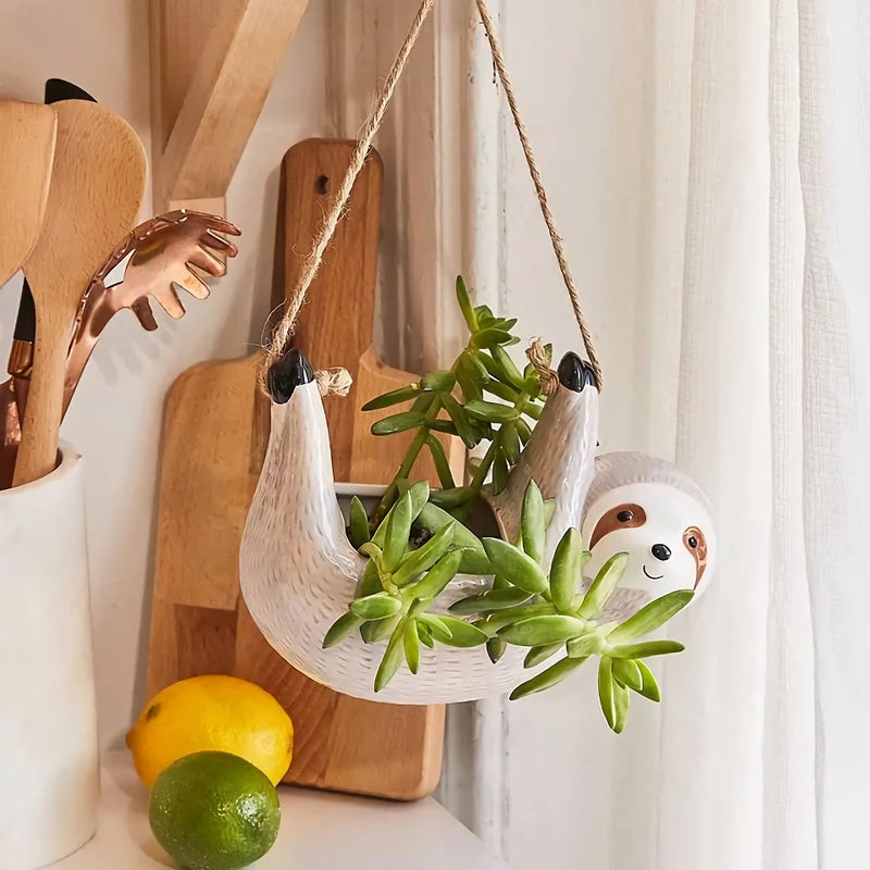ceramic cartoon animal hanging plant pot, view 4 - MRSLM