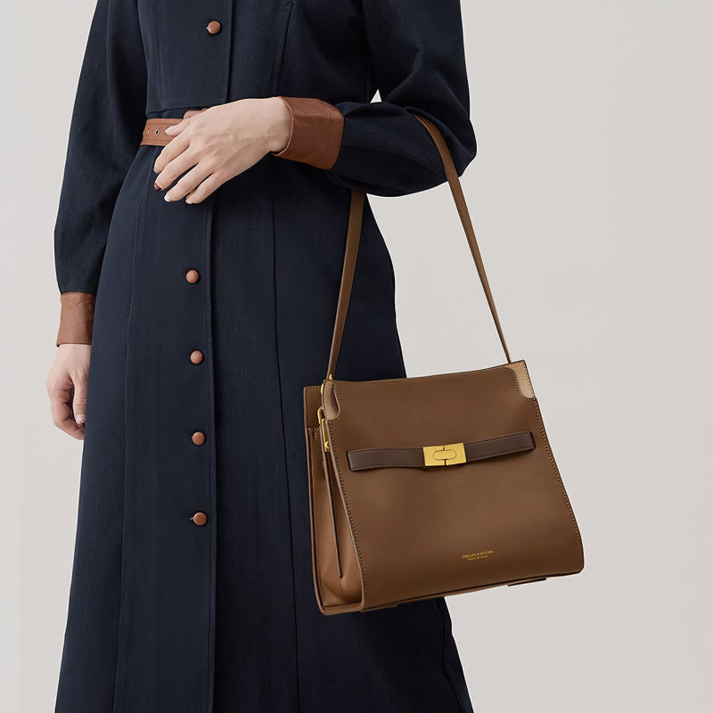 split leather bucket tote, view 3 - MRSLM