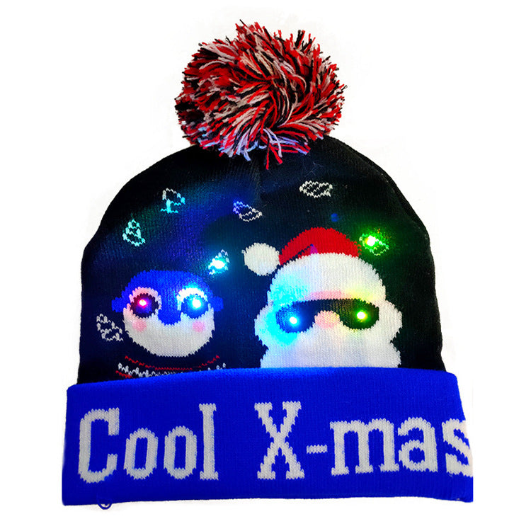 Light-up LED Christmas knit beanie with pom-pom, view 12 - MRSLM
