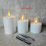 Flameless LED candles in glass, set of 3, view 7 - MRSLM