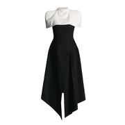 black sling slit dress, view 2 - MRSLM