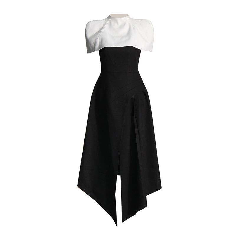 black sling slit dress, view 2 - MRSLM