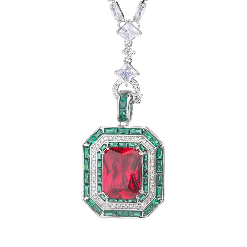 simulated emerald red corundum pendant necklace, view 4 - MRSLM