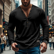 men's slim fit buttoned V-neck top, view 8 - MRSLM