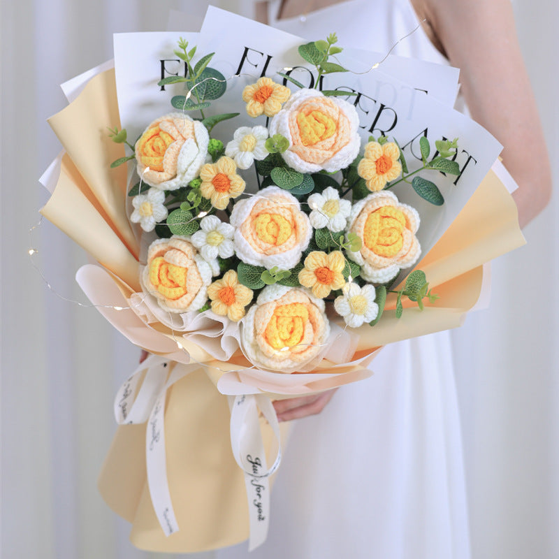 knitted wool flower bouquet, view 6 - MRSLM