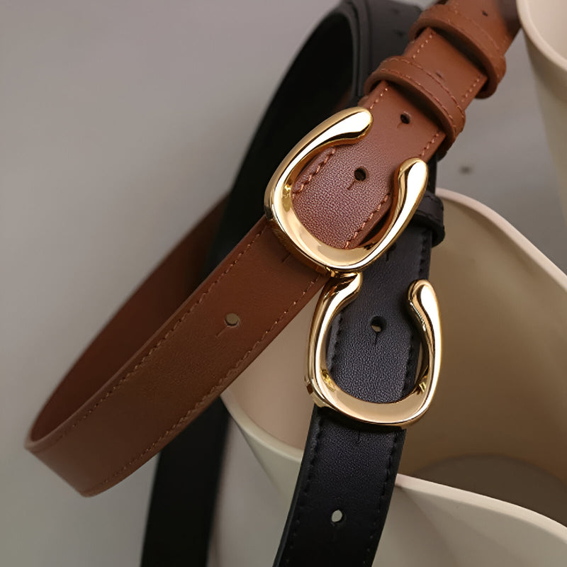 Women's cow leather belt with irregular buckle, view 5 - MRSLM