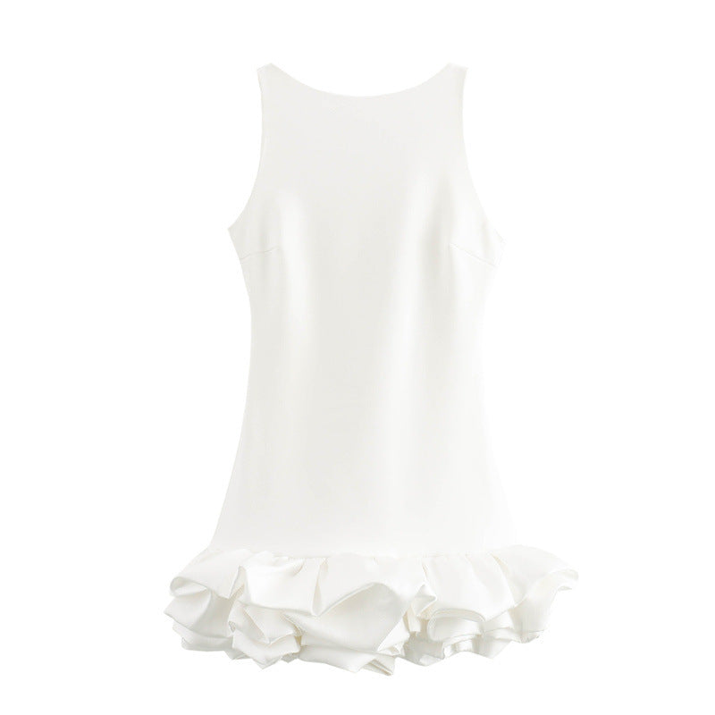 white sleeveless short frill dress, view 2 - MRSLM