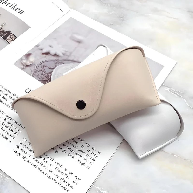solid color lightweight leather glasses case, view 2 - MRSLM