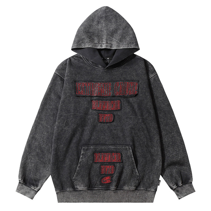 letter patch embroidered hoodie, view 5 - MRSLM