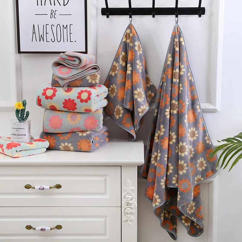 microfiber floral bathroom towel set, view 9 - MRSLM