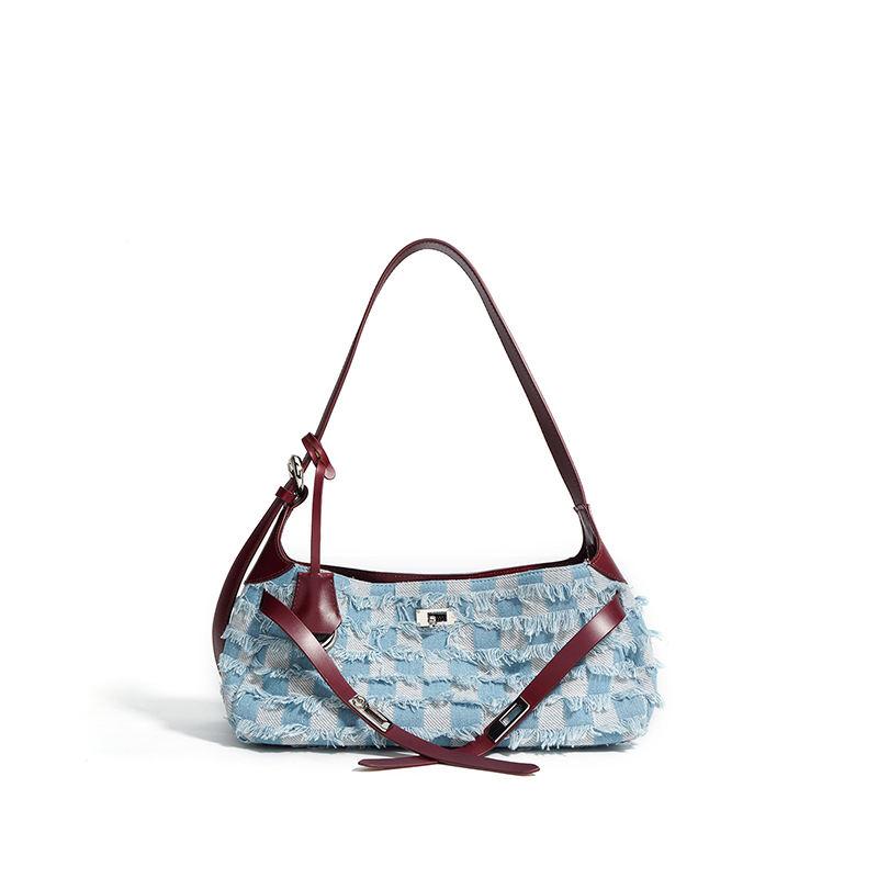Denim and leather shoulder bag, view 3 - MRSLM