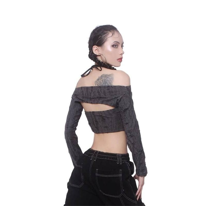 ripped drawstring halter top, view 4 - MRSLM