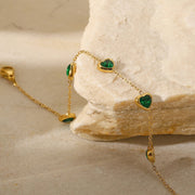 gold plated green heart bracelet, view 6 - MRSLM
