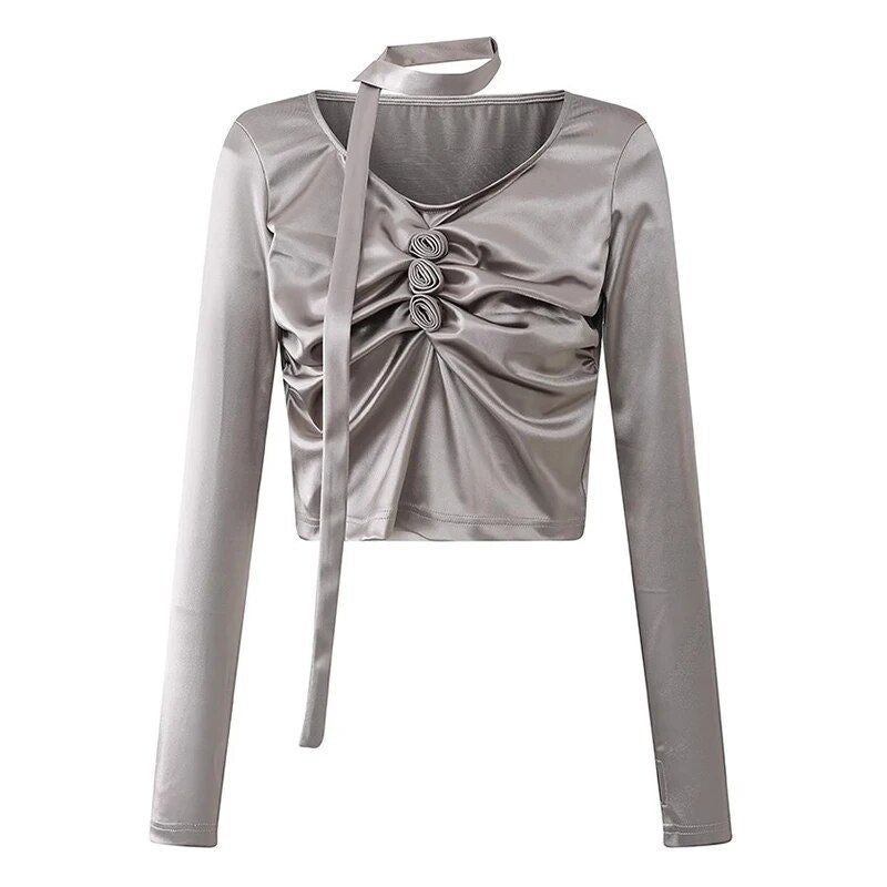 Silver Metallic Y2K Top