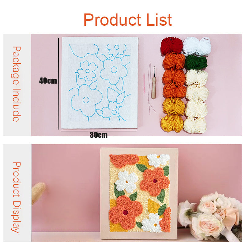 floral punch needle embroidery starter kit, view 6 - MRSLM
