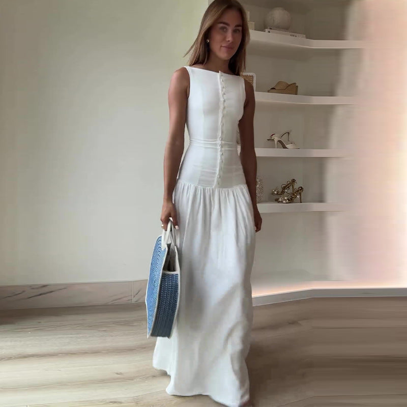 Women's white A-line dress, view 4 - MRSLM