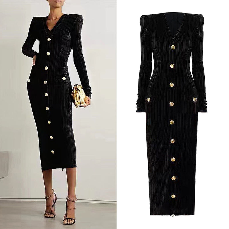 velvet long sleeve slim fit dress - MRSLM
