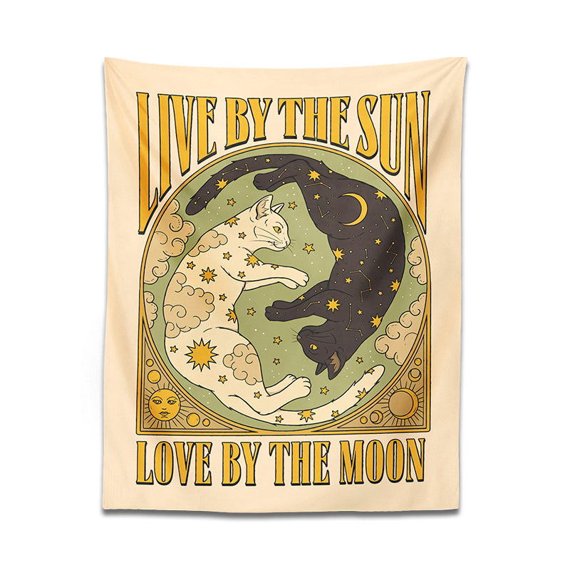 Sun moon cat tapestry wall hanging, view 3 - MRSLM