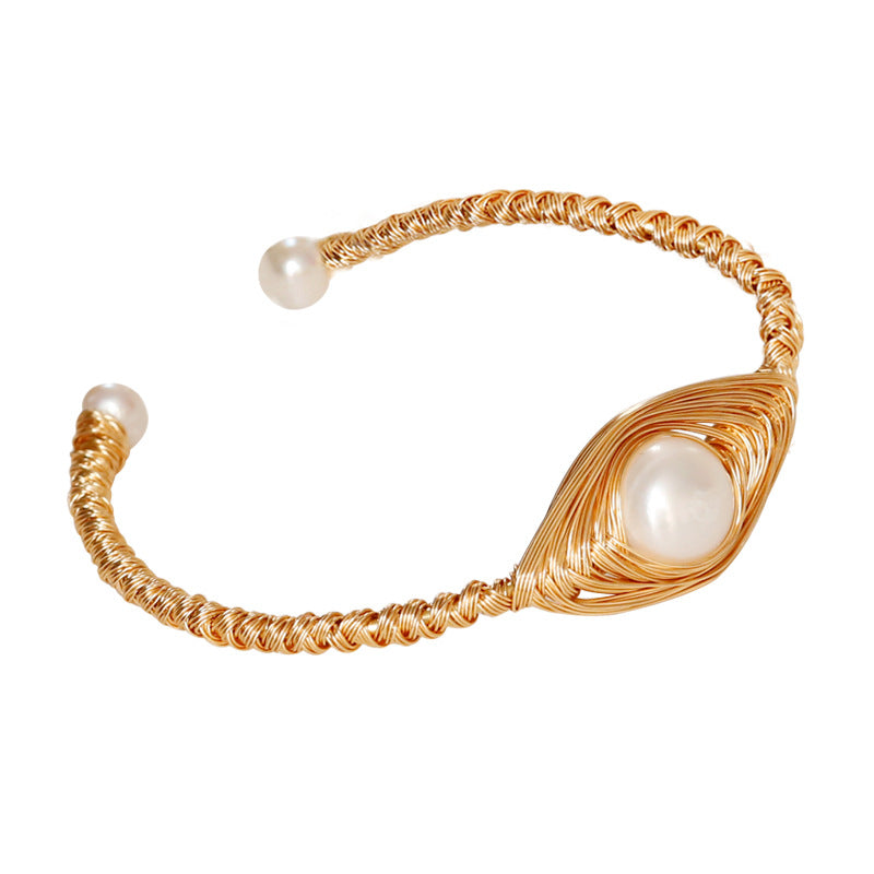 baroque pearl wire wound open bracelet, view 6 - MRSLM