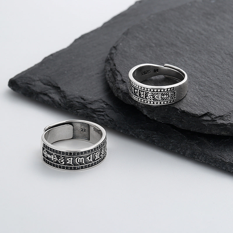 sterling silver wide face retro ring, view 9 - MRSLM