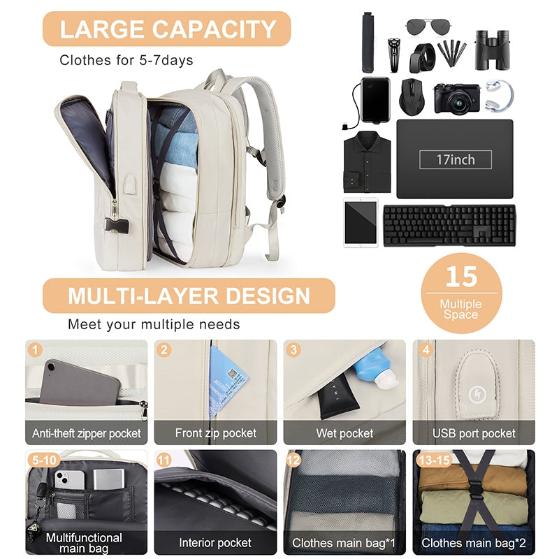 expandable travel laptop backpack, view 8 - MRSLM