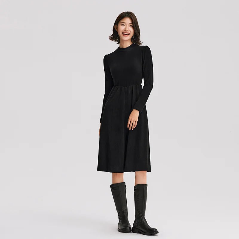 winter corduroy patchwork midi dress, view 4 - MRSLM
