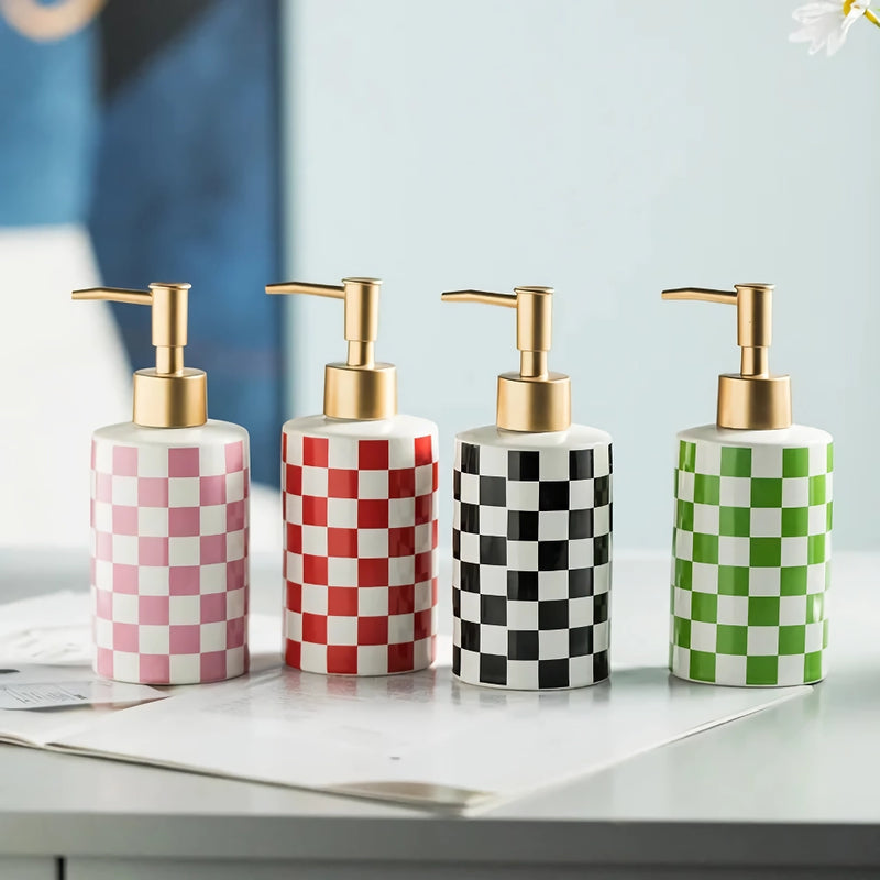plaid ceramic bathroom dispenser, view 6 - MRSLM